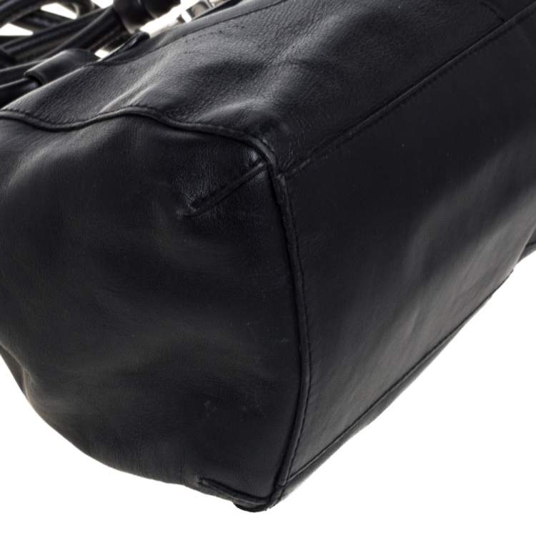 Pre Owned Aigner Black Leather Logo Buckle Flap Shoulder Bag  