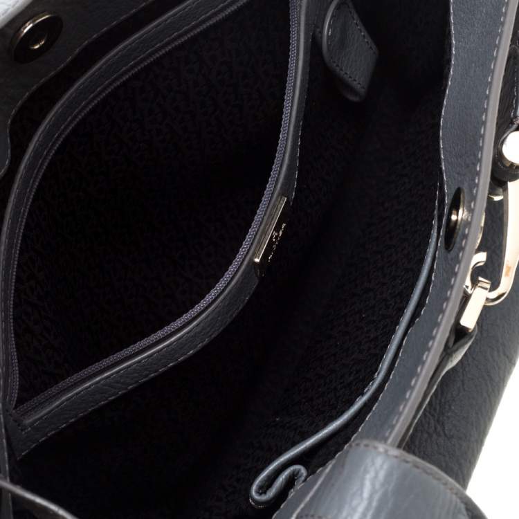 Pre Owned Aigner Grey Leather Cavallina Tote