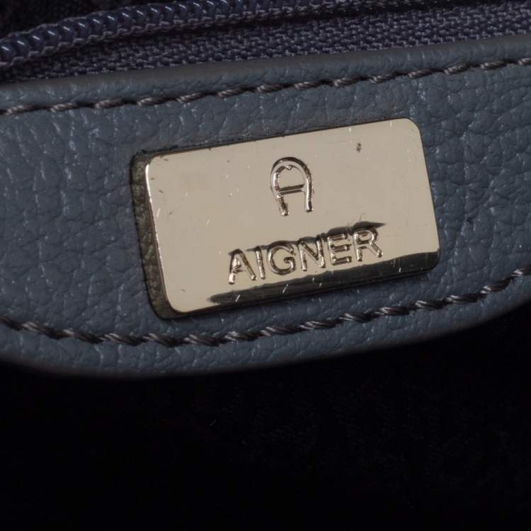 Pre Owned Aigner Grey Leather Cavallina Tote