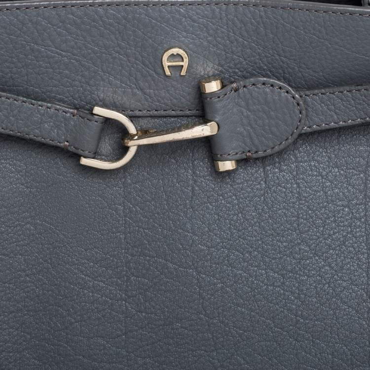 Pre Owned Aigner Grey Leather Cavallina Tote