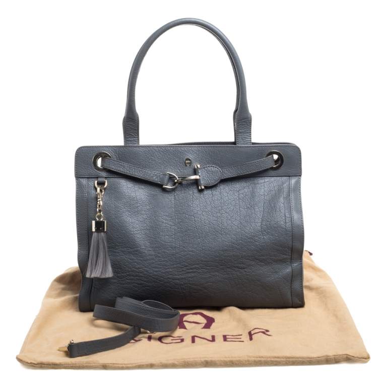 Pre Owned Aigner Grey Leather Cavallina Tote