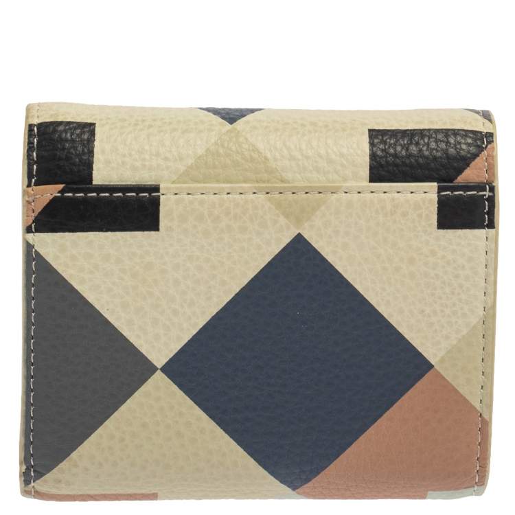 Pre Owned Aigner Multicolor Diamond Print Leather Trifold Wallet 