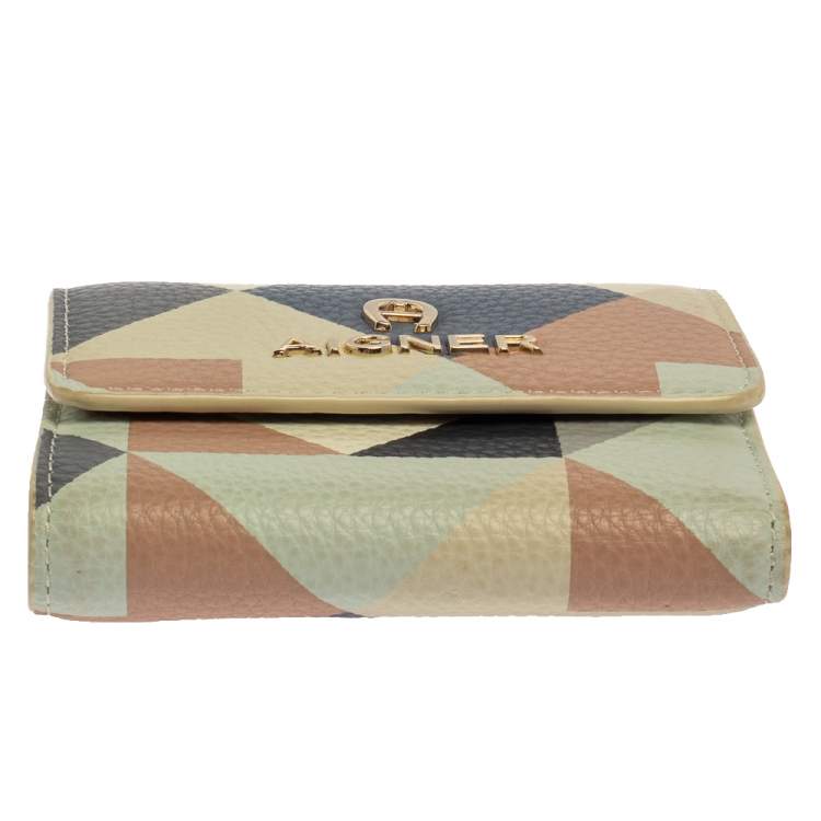 Pre Owned Aigner Multicolor Diamond Print Leather Trifold Wallet 
