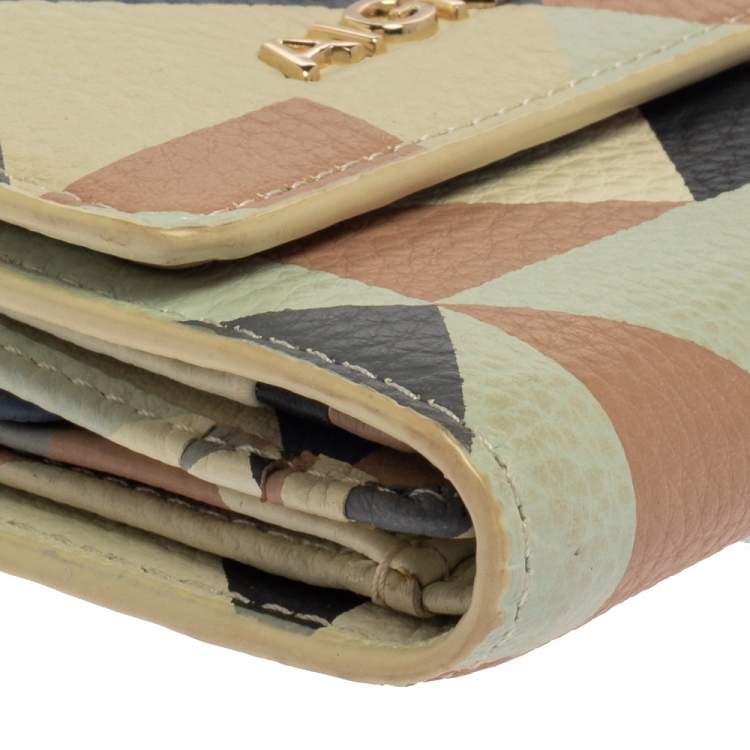 Pre Owned Aigner Multicolor Diamond Print Leather Trifold Wallet 