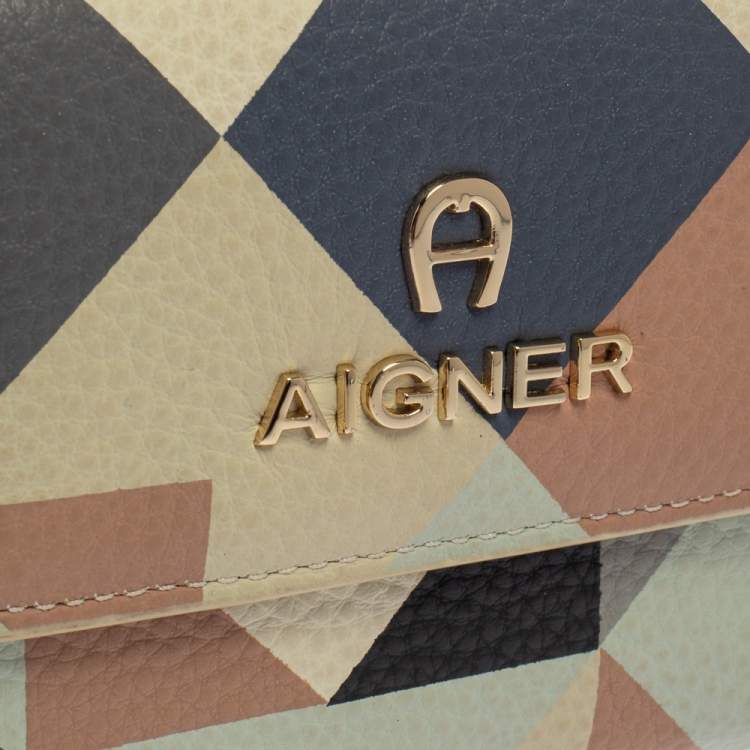 Pre Owned Aigner Multicolor Diamond Print Leather Trifold Wallet 