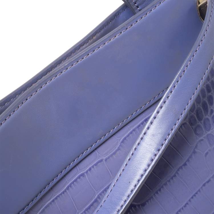 Pre Owned Aigner Lavender Crocodile Embossed Leather Limited Edition Cavallina Tote