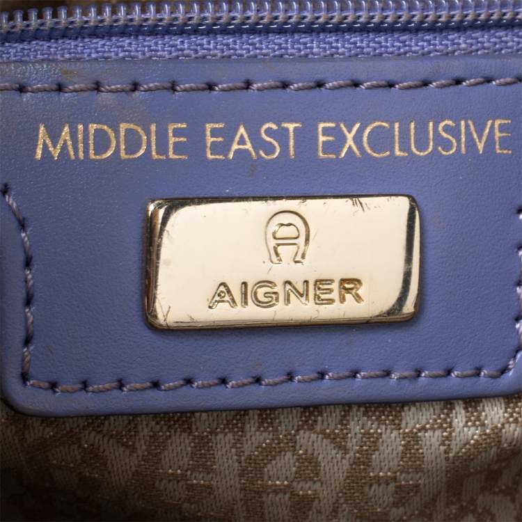 Pre Owned Aigner Lavender Crocodile Embossed Leather Limited Edition Cavallina Tote