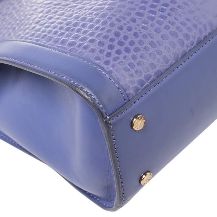 Pre Owned Aigner Lavender Crocodile Embossed Leather Limited Edition Cavallina Tote