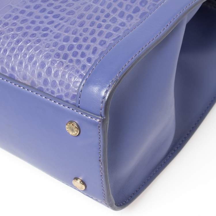 Pre Owned Aigner Lavender Crocodile Embossed Leather Limited Edition Cavallina Tote