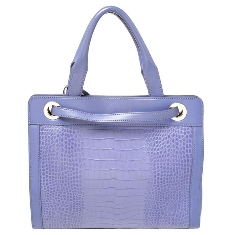 Pre Owned Aigner Lavender Crocodile Embossed Leather Limited Edition Cavallina Tote