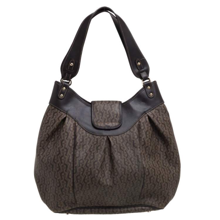 Pre Owned Aigner Brown Monogram Coated Canvas and Leather Hobo