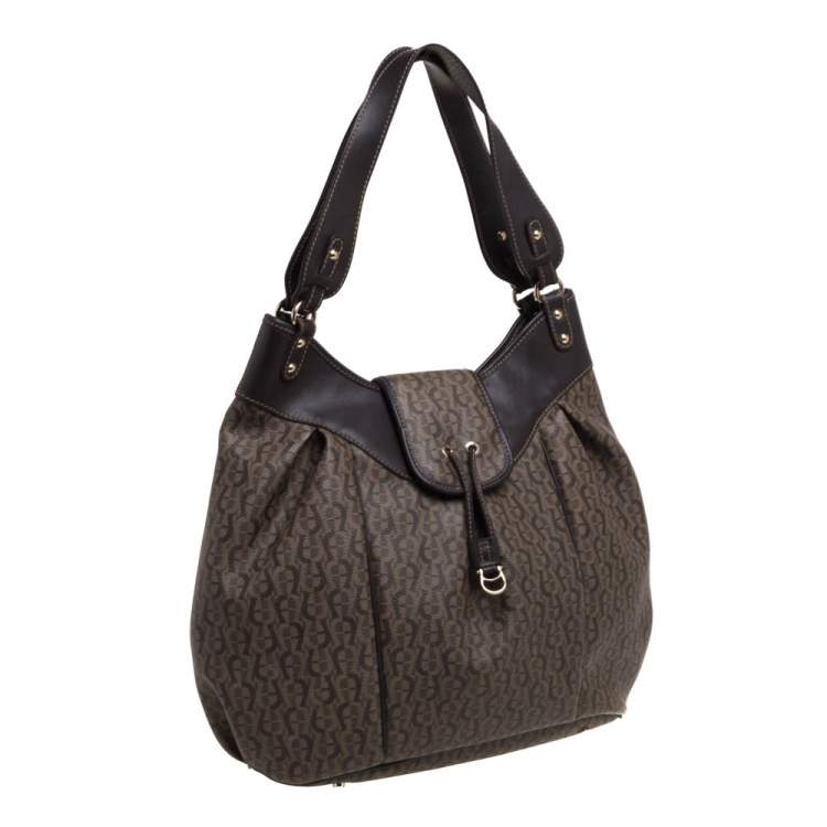 Pre Owned Aigner Brown Monogram Coated Canvas and Leather Hobo