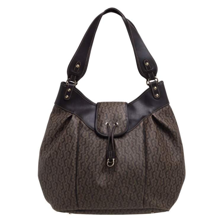 Pre Owned Aigner Brown Monogram Coated Canvas and Leather Hobo