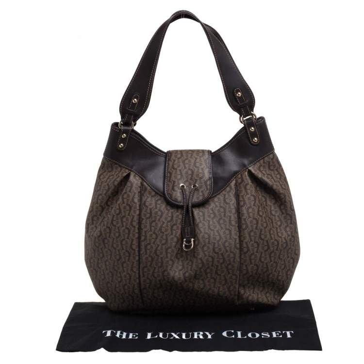 Pre Owned Aigner Brown Monogram Coated Canvas and Leather Hobo