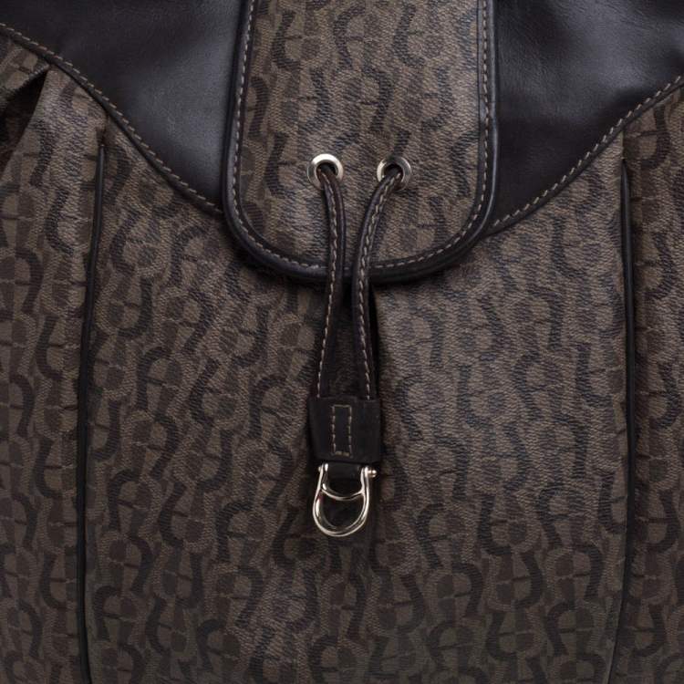 Pre Owned Aigner Brown Monogram Coated Canvas and Leather Hobo
