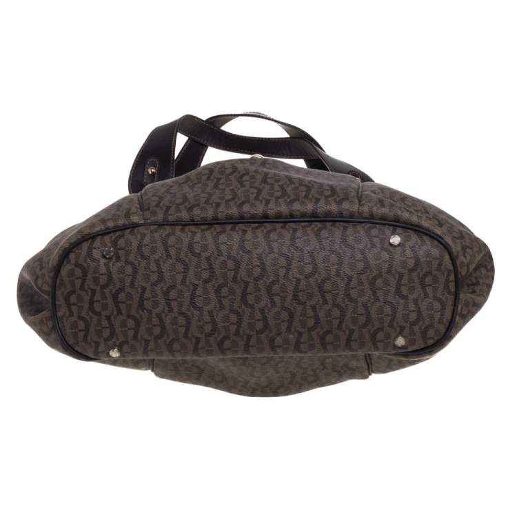 Pre Owned Aigner Brown Monogram Coated Canvas and Leather Hobo