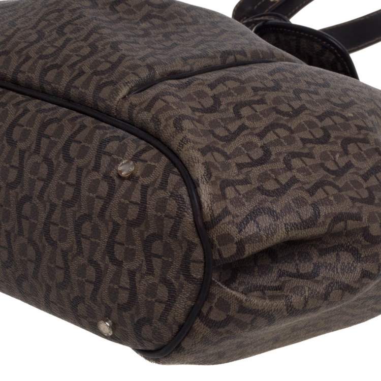 Pre Owned Aigner Brown Monogram Coated Canvas and Leather Hobo