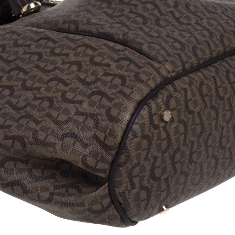 Pre Owned Aigner Brown Monogram Coated Canvas and Leather Hobo