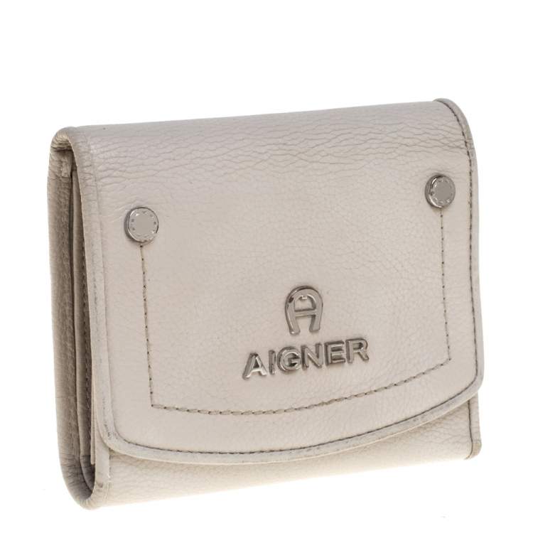 Pre Owned Aigner Grey Leather Trifold Wallet