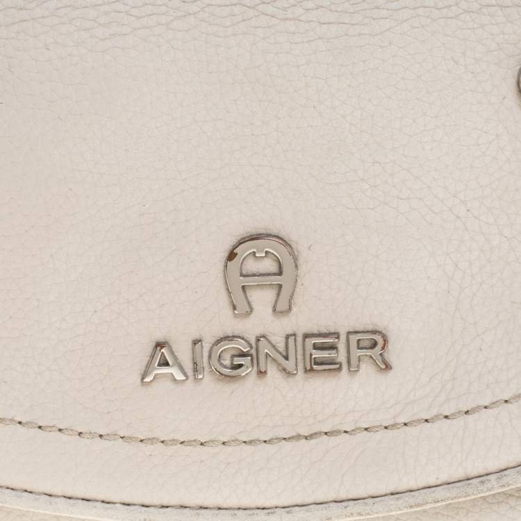 Pre Owned Aigner Grey Leather Trifold Wallet
