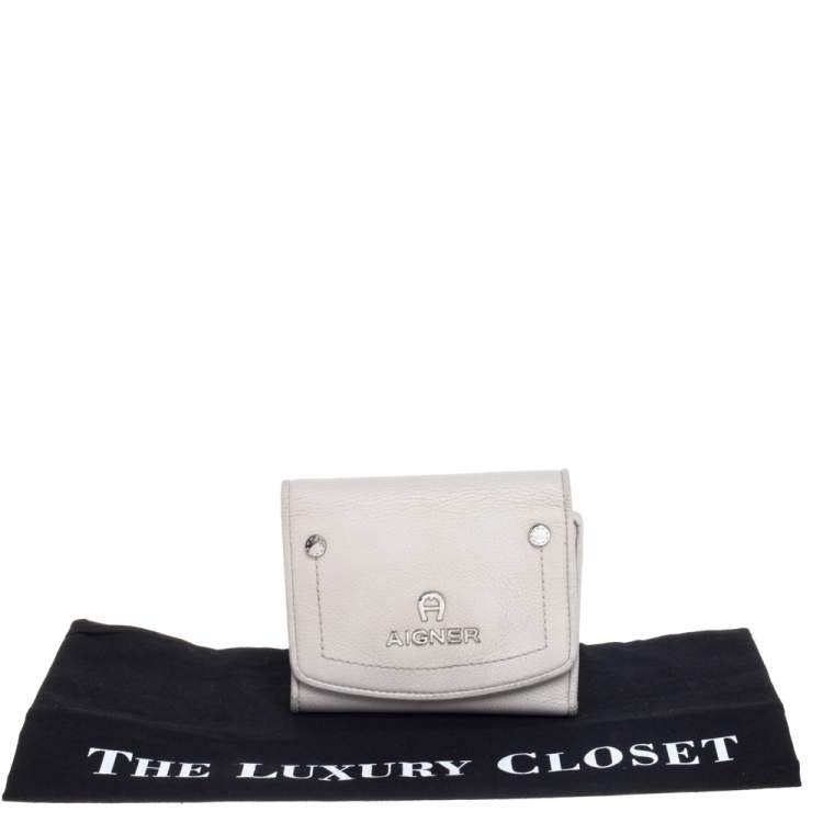 Pre Owned Aigner Grey Leather Trifold Wallet