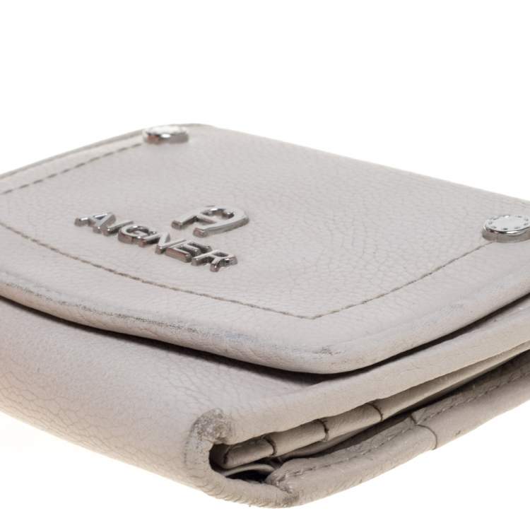 Pre Owned Aigner Grey Leather Trifold Wallet