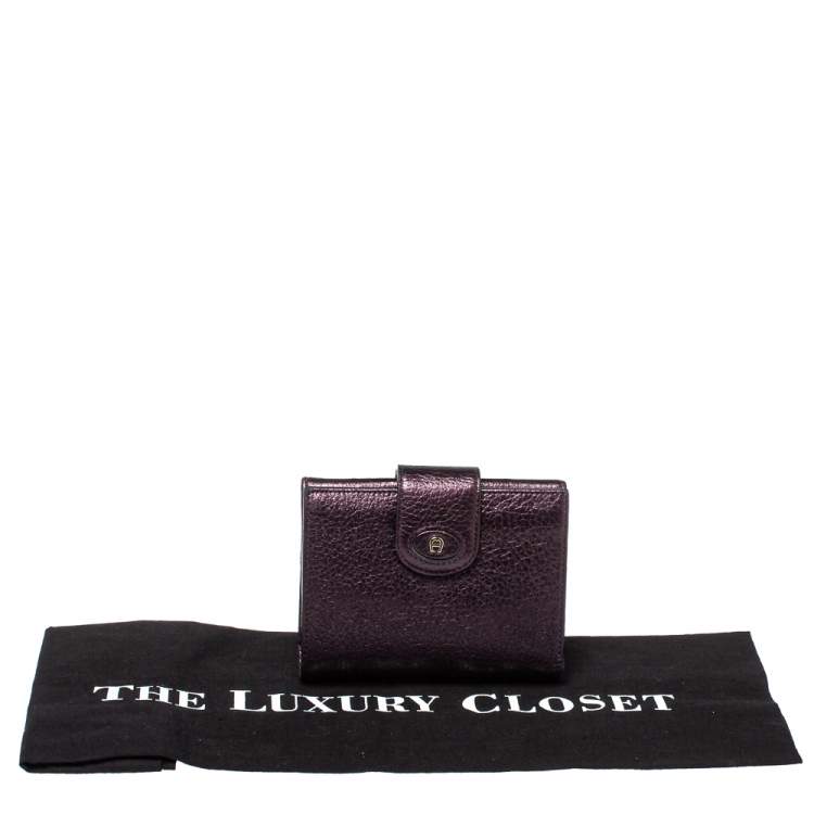 Pre Owned Aigner Metallic Purple Leather Compact Wallet