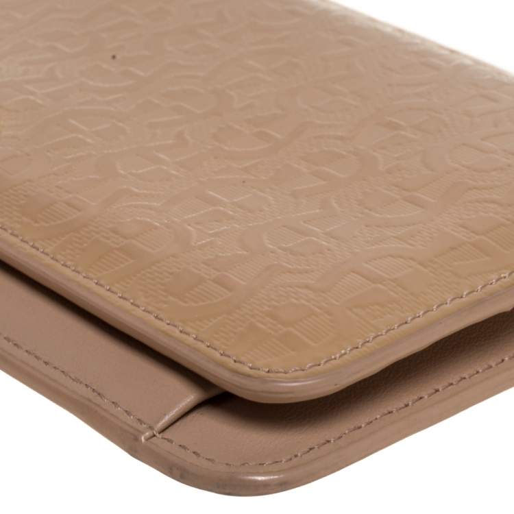 Pre Owned Aigner Beige Signature Embossed Patent Leather Flap Wristlet Wallet