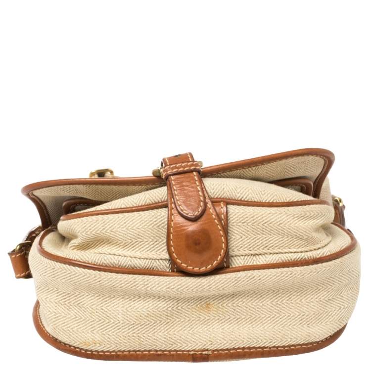 Pre Owned Aigner Brown/Beige Canvas and Leather Logo Flap Crossbody Bag