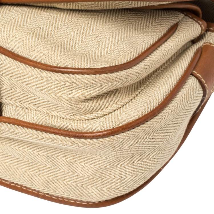 Pre Owned Aigner Brown/Beige Canvas and Leather Logo Flap Crossbody Bag