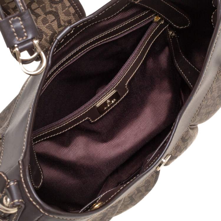 Pre Owned Aigner Brown Monogram Coated Canvas and Leather Hobo
