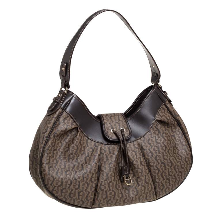 Pre Owned Aigner Brown Monogram Coated Canvas and Leather Hobo