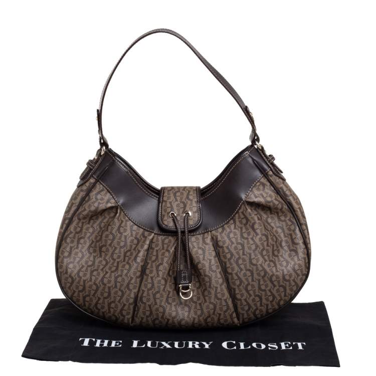 Pre Owned Aigner Brown Monogram Coated Canvas and Leather Hobo