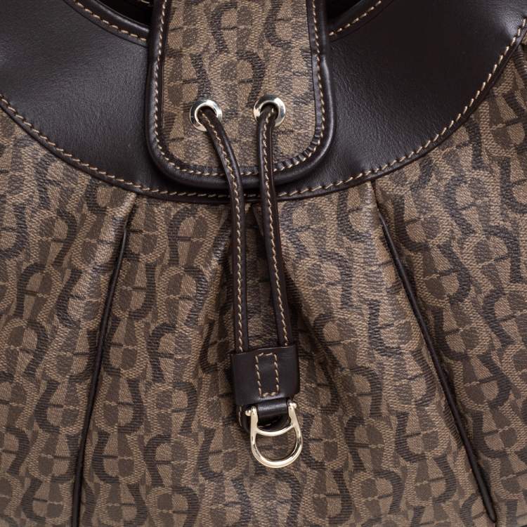 Pre Owned Aigner Brown Monogram Coated Canvas and Leather Hobo