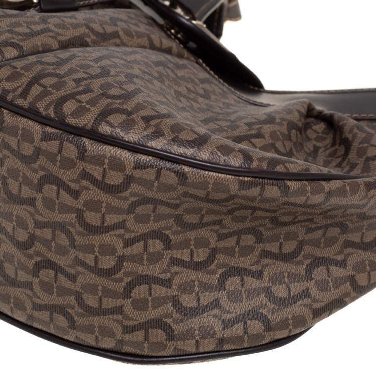 Pre Owned Aigner Brown Monogram Coated Canvas and Leather Hobo