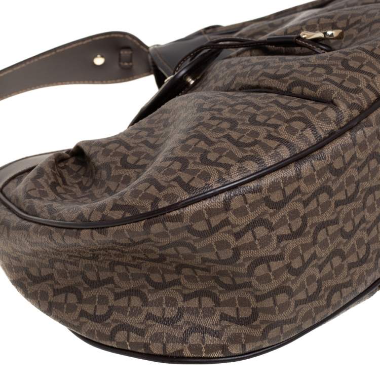 Pre Owned Aigner Brown Monogram Coated Canvas and Leather Hobo
