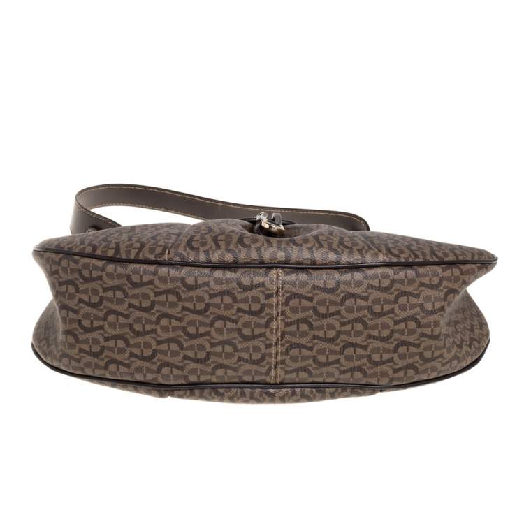 Pre Owned Aigner Brown Monogram Coated Canvas and Leather Hobo