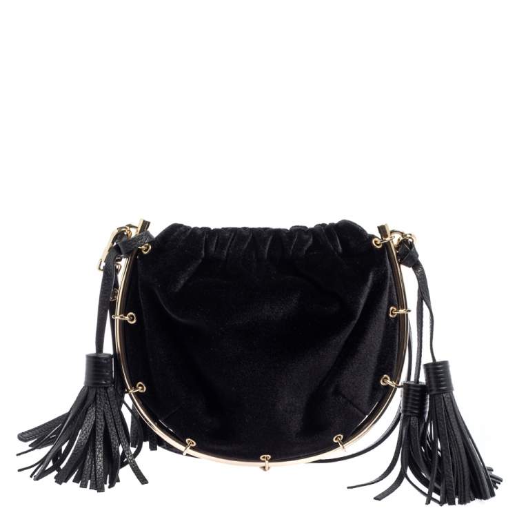 Pre Owned Aigner Black Velvet Tassel Crossbody Bag