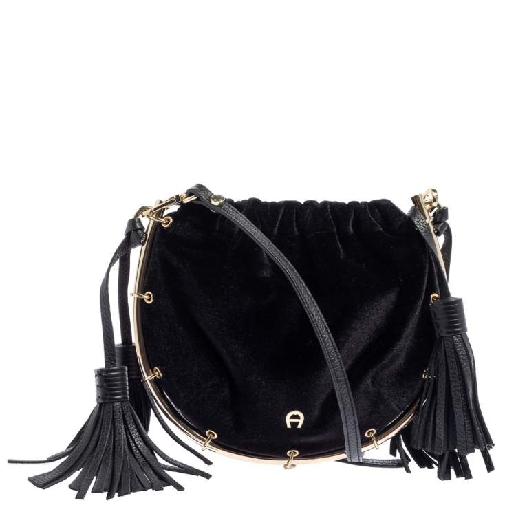 Aigner Black Velvet Tassel Crossbody Bag Aigner TLC