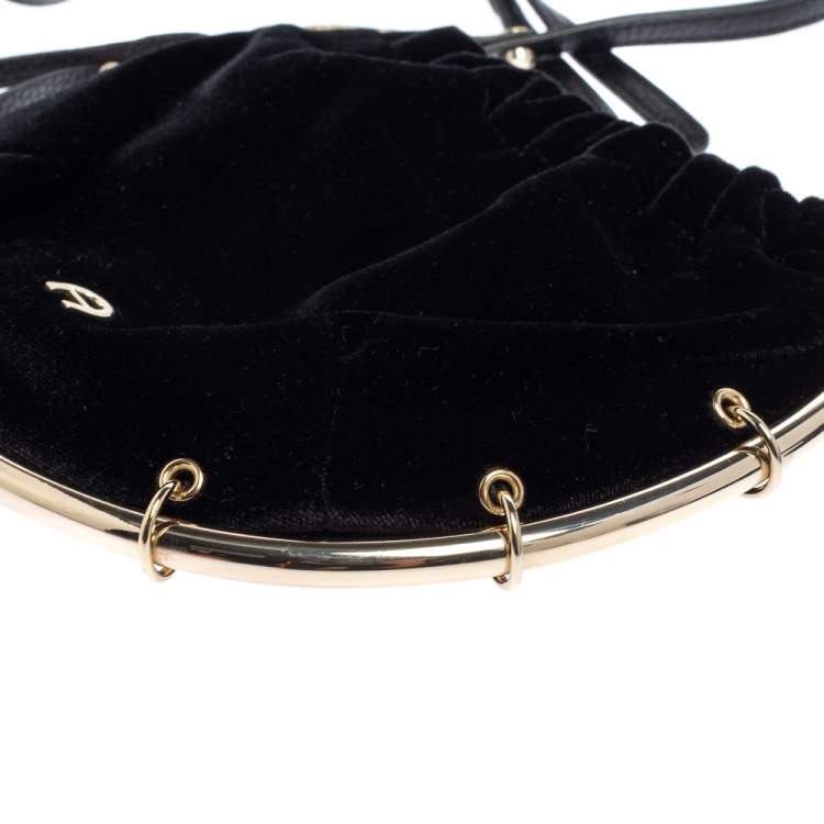 Pre Owned Aigner Black Velvet Tassel Crossbody Bag