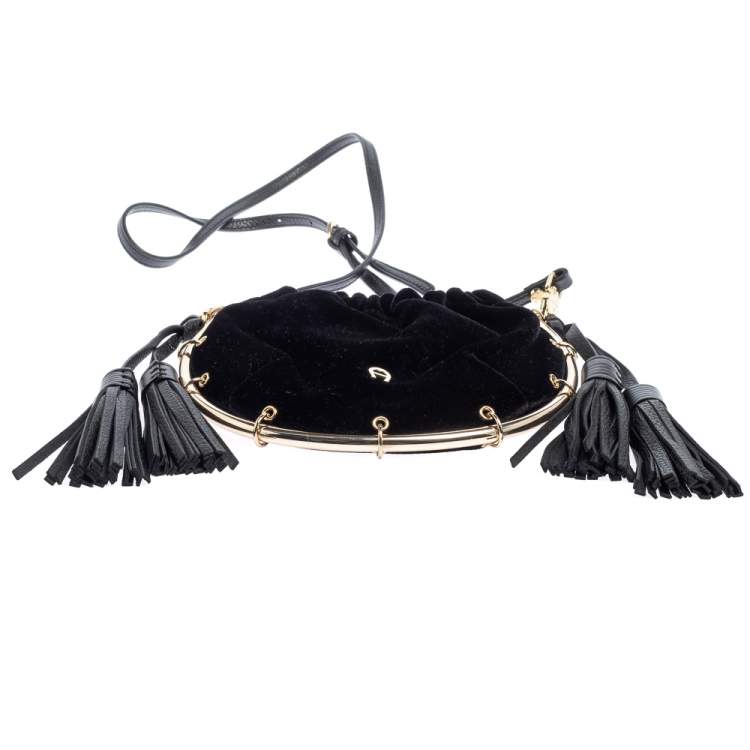 Pre Owned Aigner Black Velvet Tassel Crossbody Bag