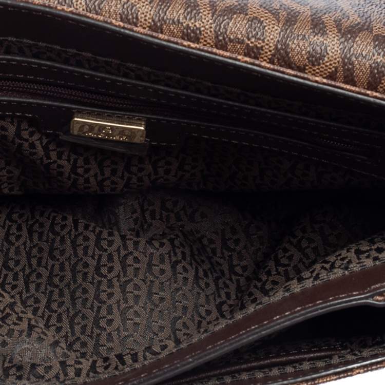 Pre Owned Aigner Brown Signature Coated Canvas Flap Crossbody Bag
