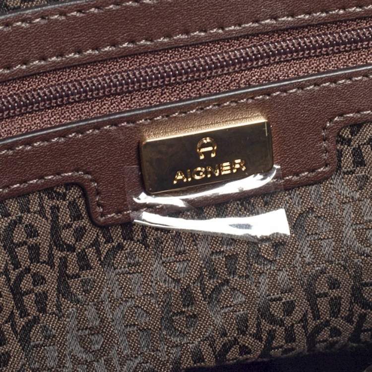 Pre Owned Aigner Brown Signature Coated Canvas Flap Crossbody Bag