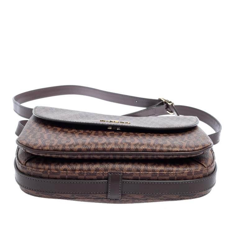 Pre Owned Aigner Brown Signature Coated Canvas Flap Crossbody Bag