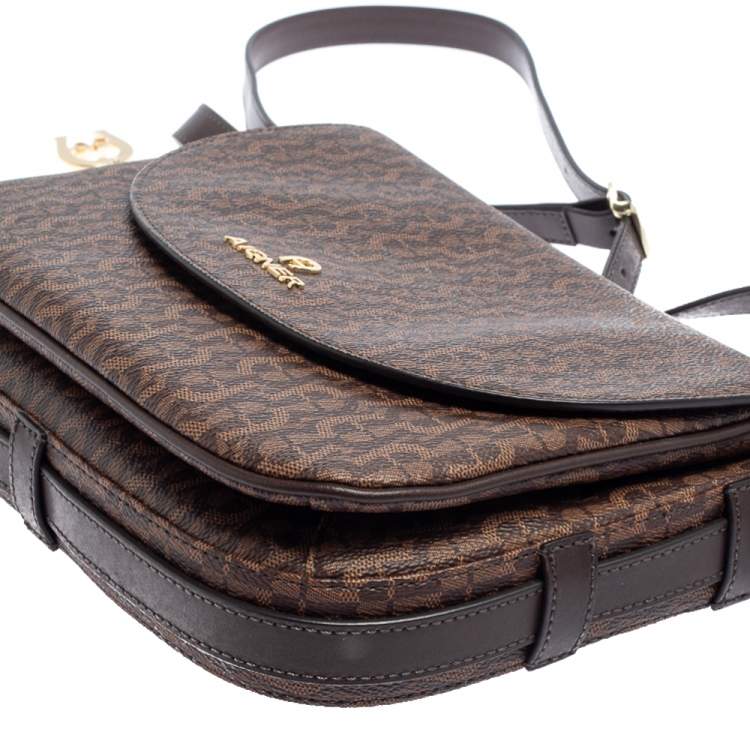 Pre Owned Aigner Brown Signature Coated Canvas Flap Crossbody Bag