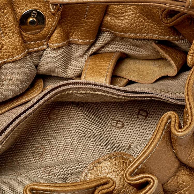 Pre Owned Aigner Metallic Beige Pleated Leather Satchel 
