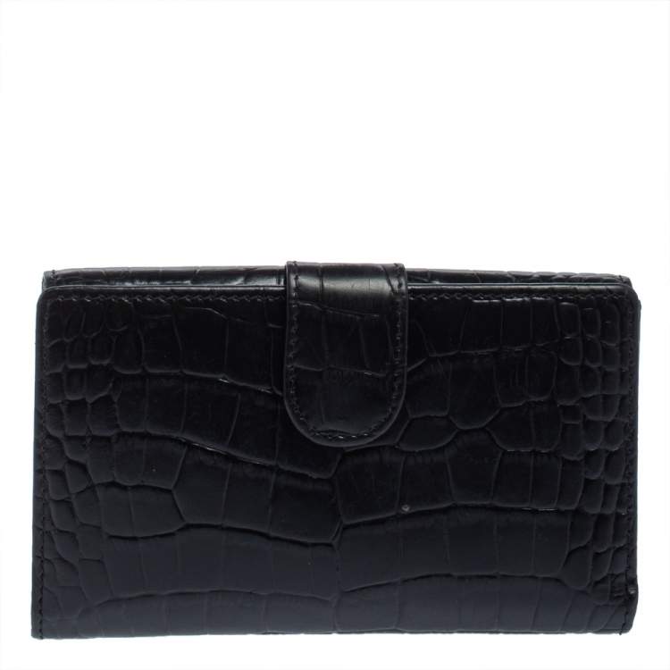 Pre Owned Aigner Black Croc Embossed Continental Wallet