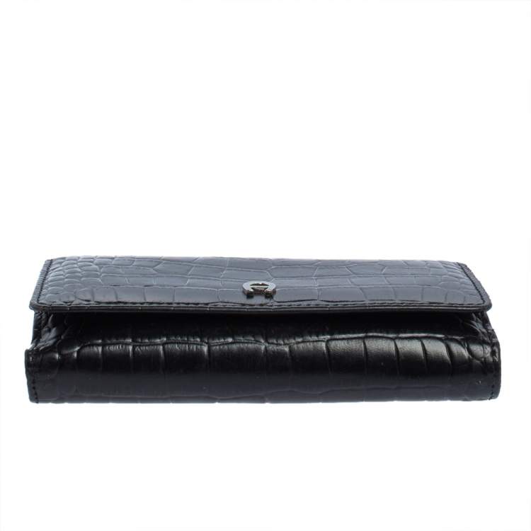 Pre Owned Aigner Black Croc Embossed Continental Wallet