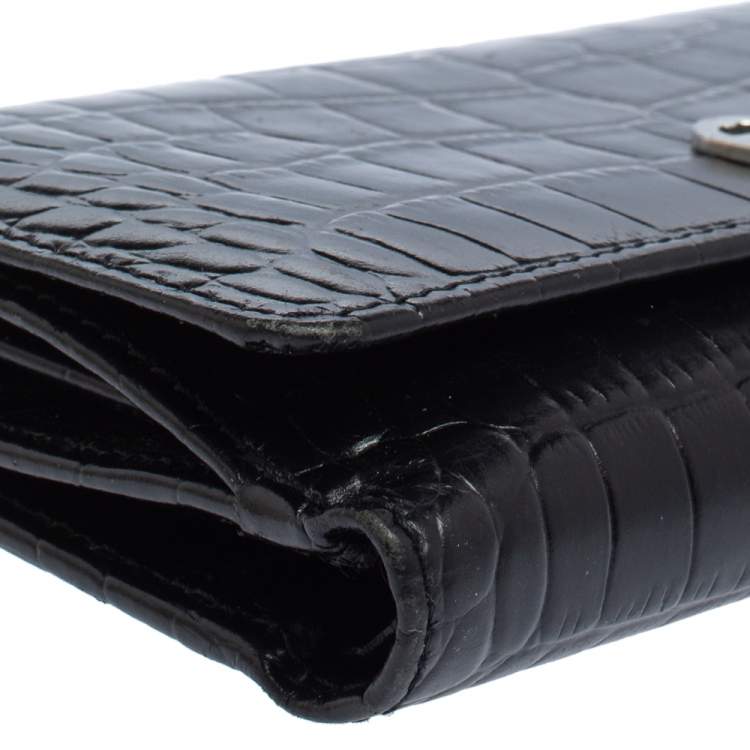 Pre Owned Aigner Black Croc Embossed Continental Wallet