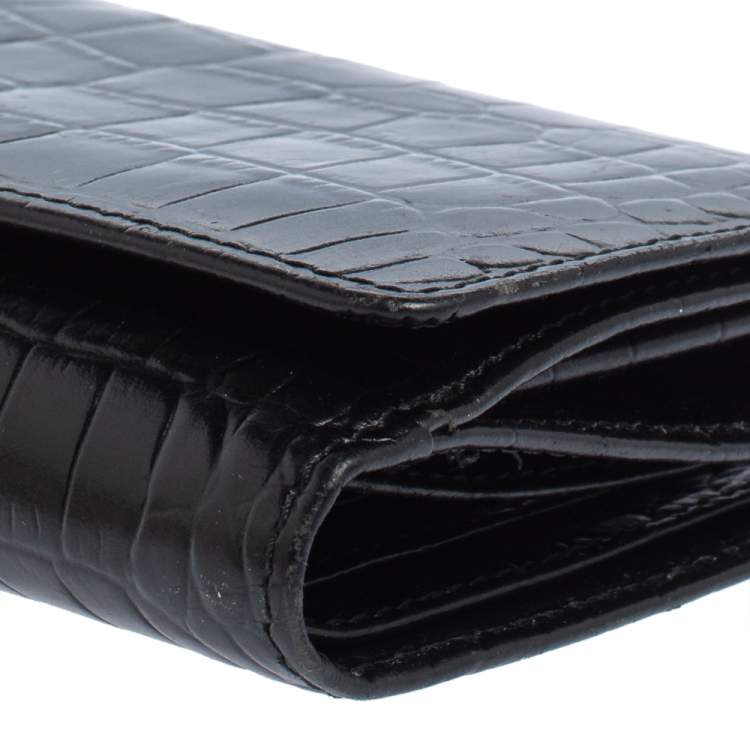Pre Owned Aigner Black Croc Embossed Continental Wallet